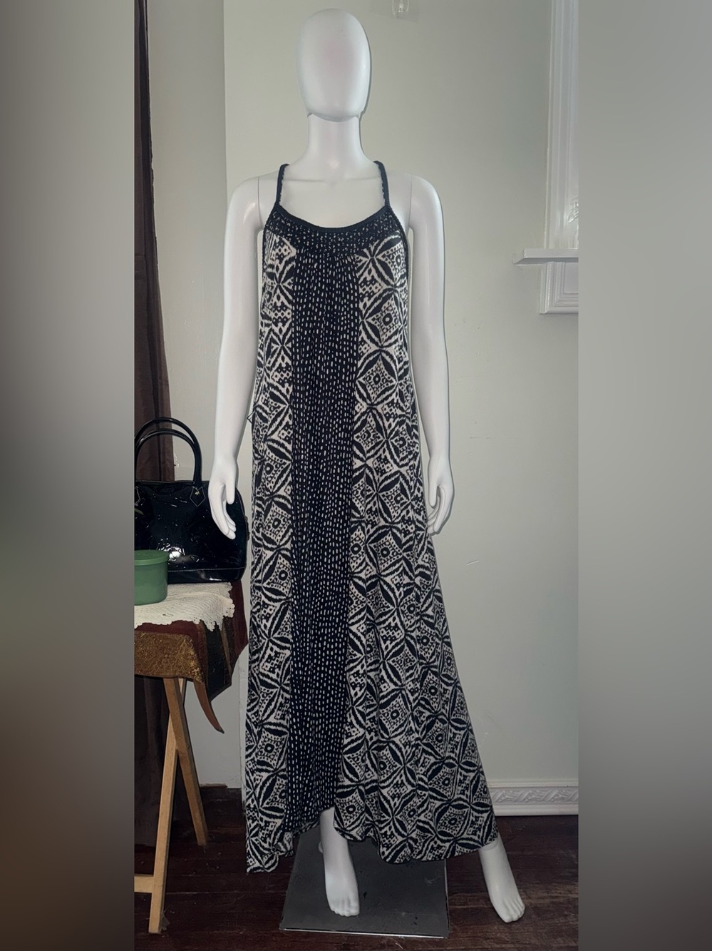 Lucky Brand Black and White Printed Maxi Dress
